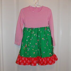 NWT RicRac & Ruffles Dress 4T Pink L/S Christmas Green Candy Red Snowflake Ruffl